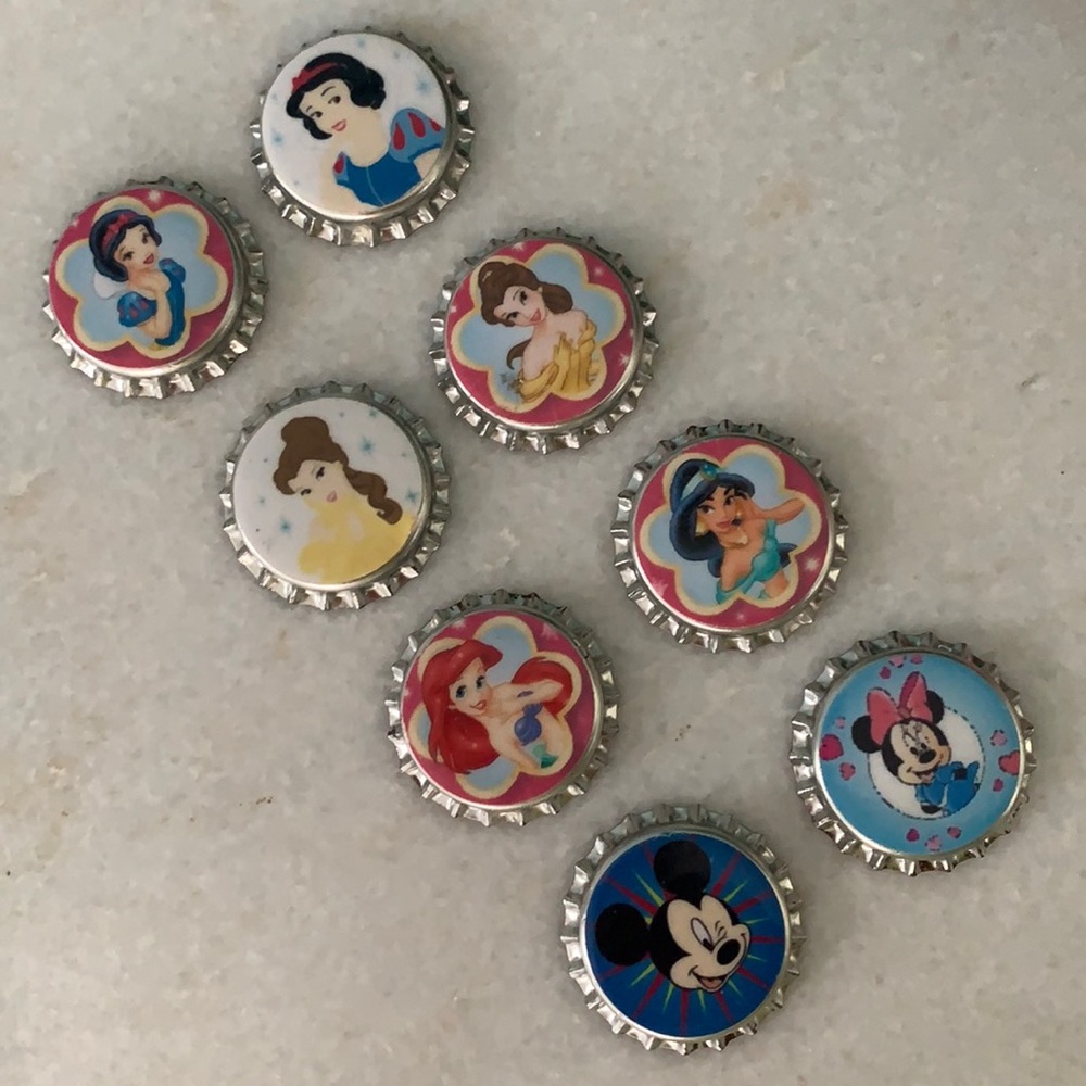 8 Bottle caps for hair bows earrings crafts Disney Princess